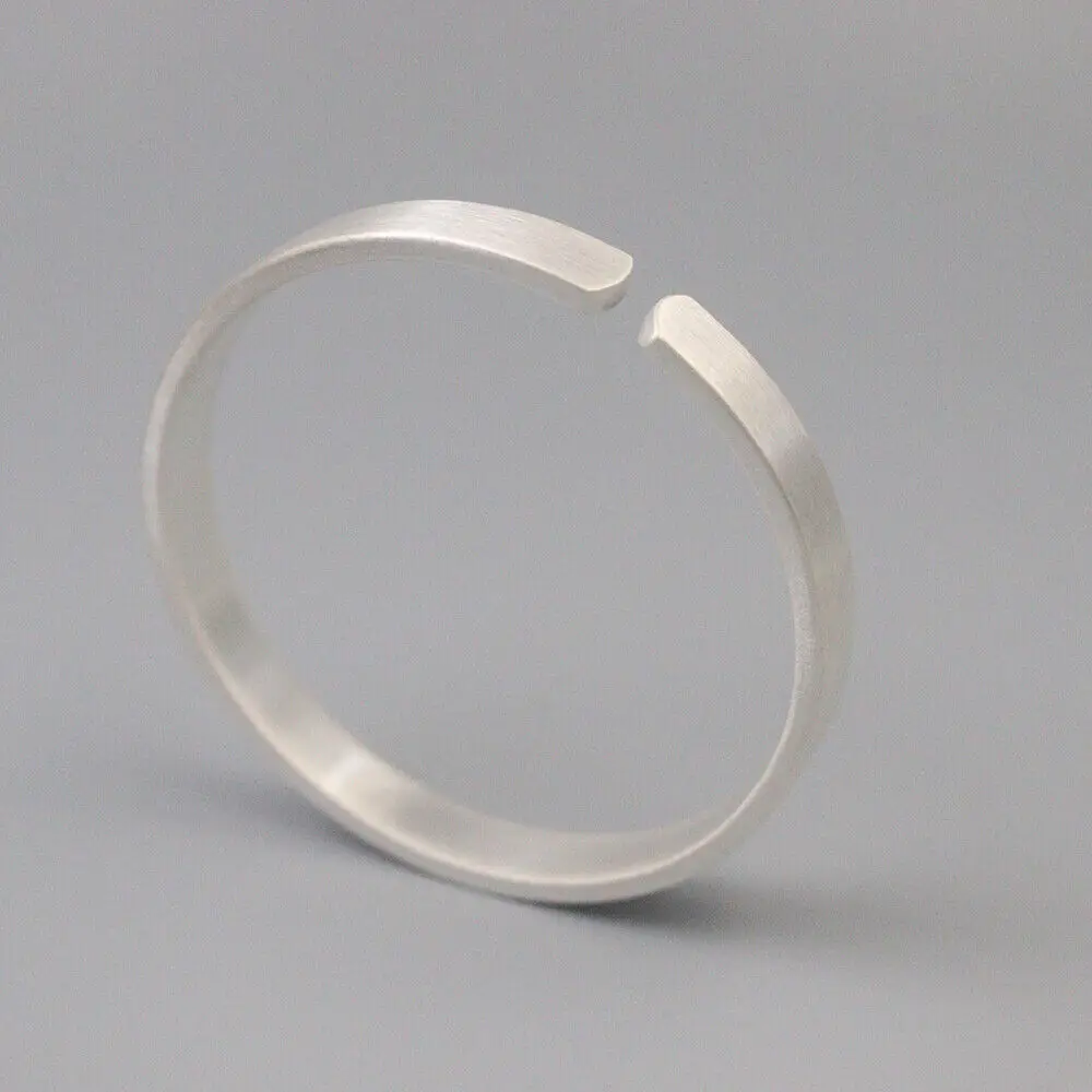 Solid 999 Fine Silver 8mm Matt-Finish Open Bangle Unisex Cuff 2.56inch Dia.