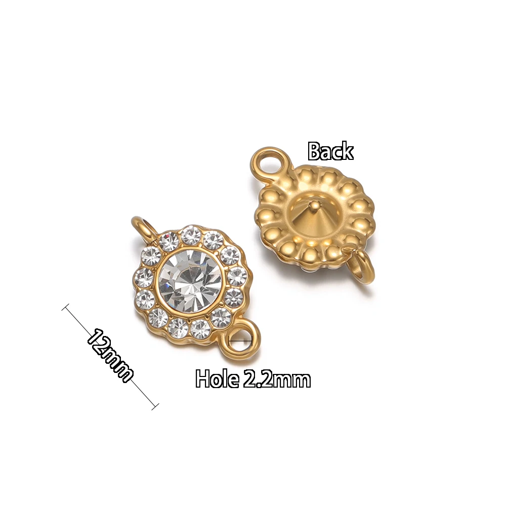 5 Stück Edelstahl 12mm Runde Zirkon-Verbinder für DIY Schmuckherstellung, Halsketten, Armbänder, Anhänger und Ohrringe für Mädchen – Detail 3