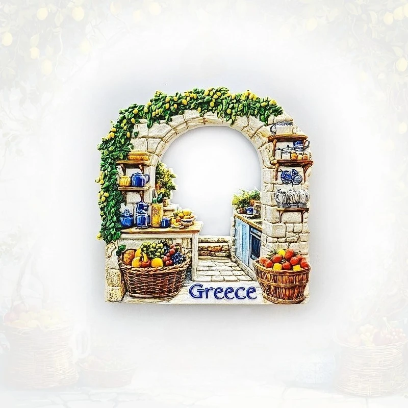 Greek Doorway Fridge Magnet - 3D Mediterranean Souvenir Santorini Blue & White Decor Unique Europe Gift with Strong Magnet