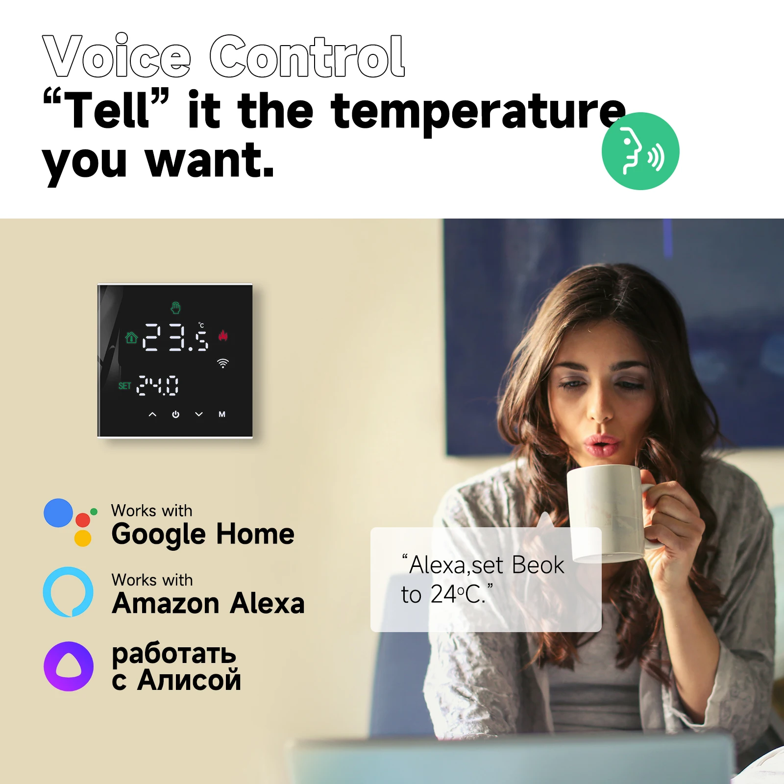 Termorregulador Beok Tuya Smart Home, Wi-Fi, Termostato de piso quente, aquecimento elétrico, controlador de temperatura, caldeira a gás, Yandex