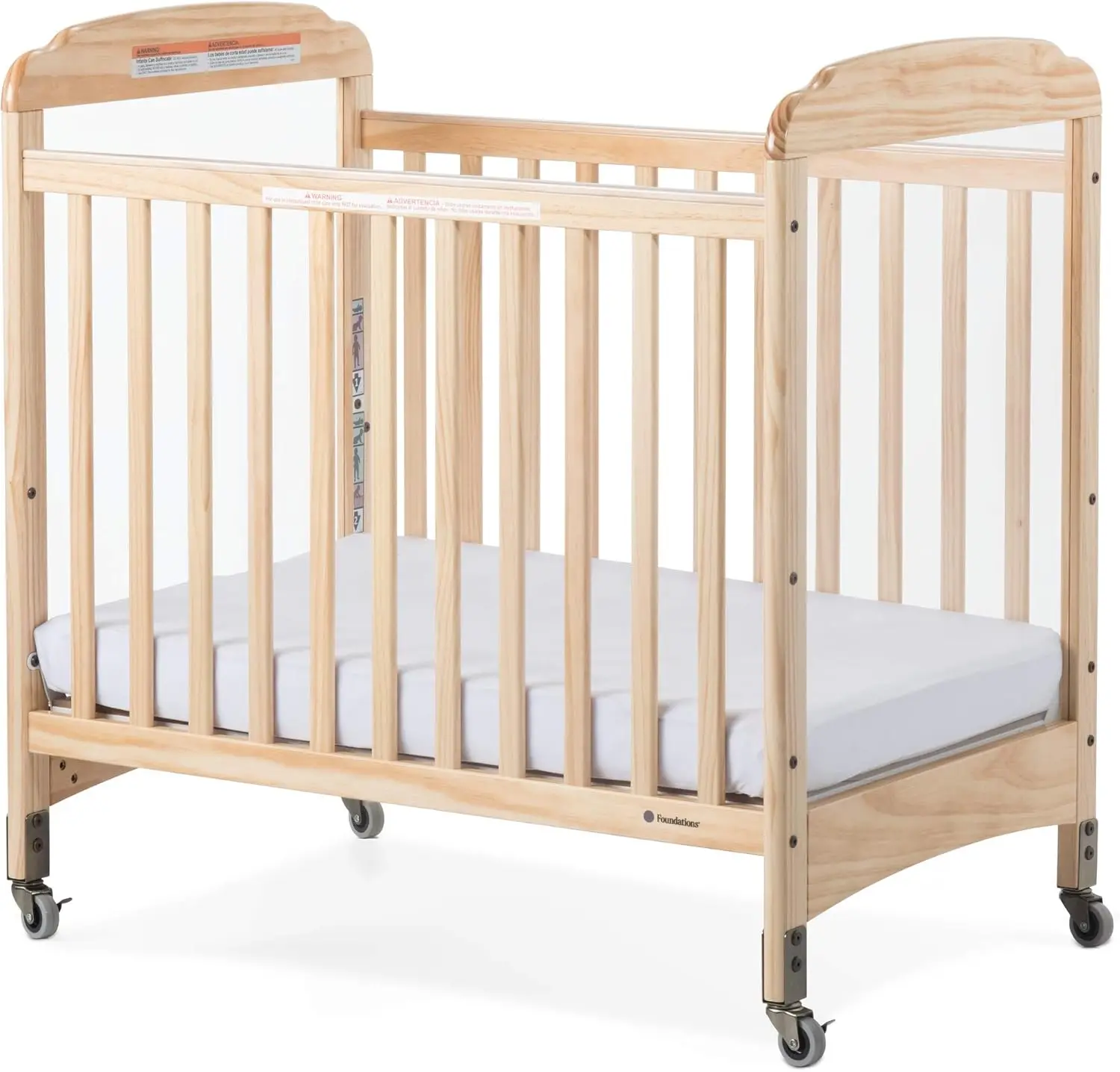 Serenity Compact Clearview Daycare Baby Crib, Fixed Side, Durable Wood Construction, Adjustable Mattress Board