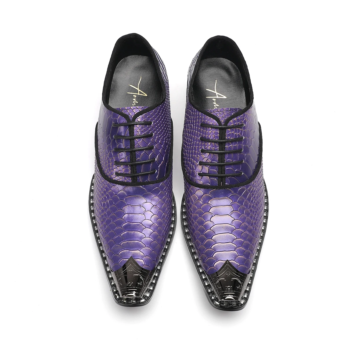 Square Toe Purple Pattern Zapatos Para Hombre Italian Leather Men's Dress Shoes Party Wedding Oxfords Male Sapatos Masculinos