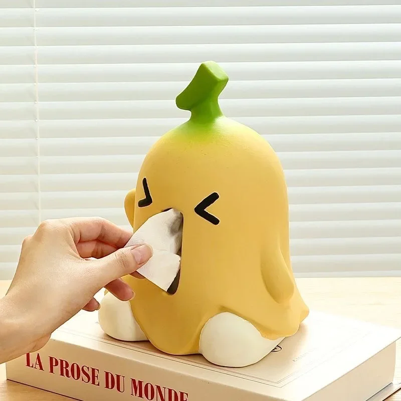 Cute Banana Tissue Box Multi Functional Household Tissue Box Holder Creative Desktop Ceramic Storage Ornament Napkin Holder