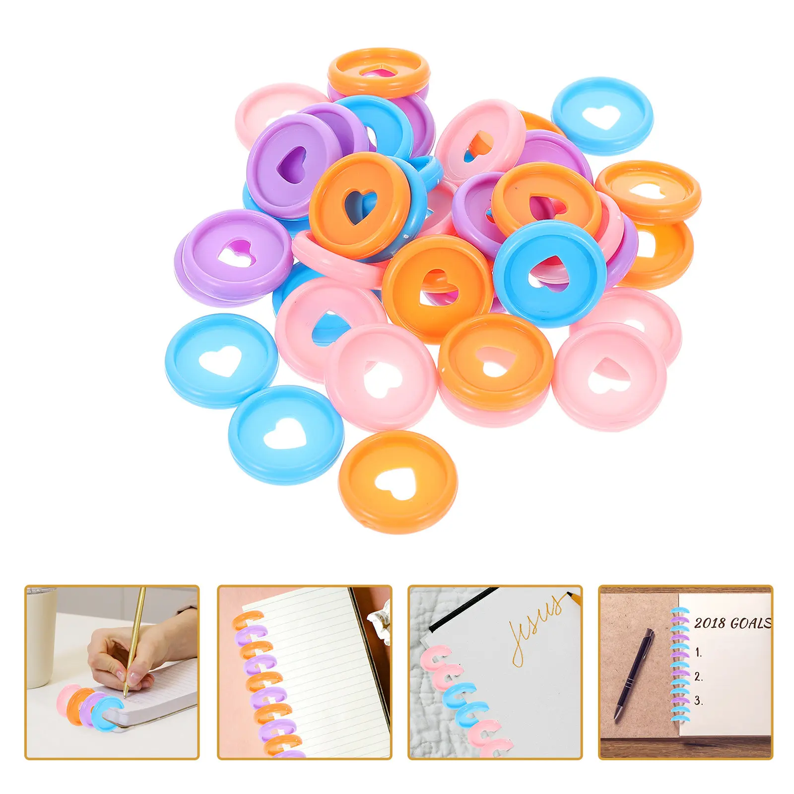 40Pcs Colorful Heart Plastic Binder Discs Flexible Loose Leaf Rings for Document Classification Notebook Clips