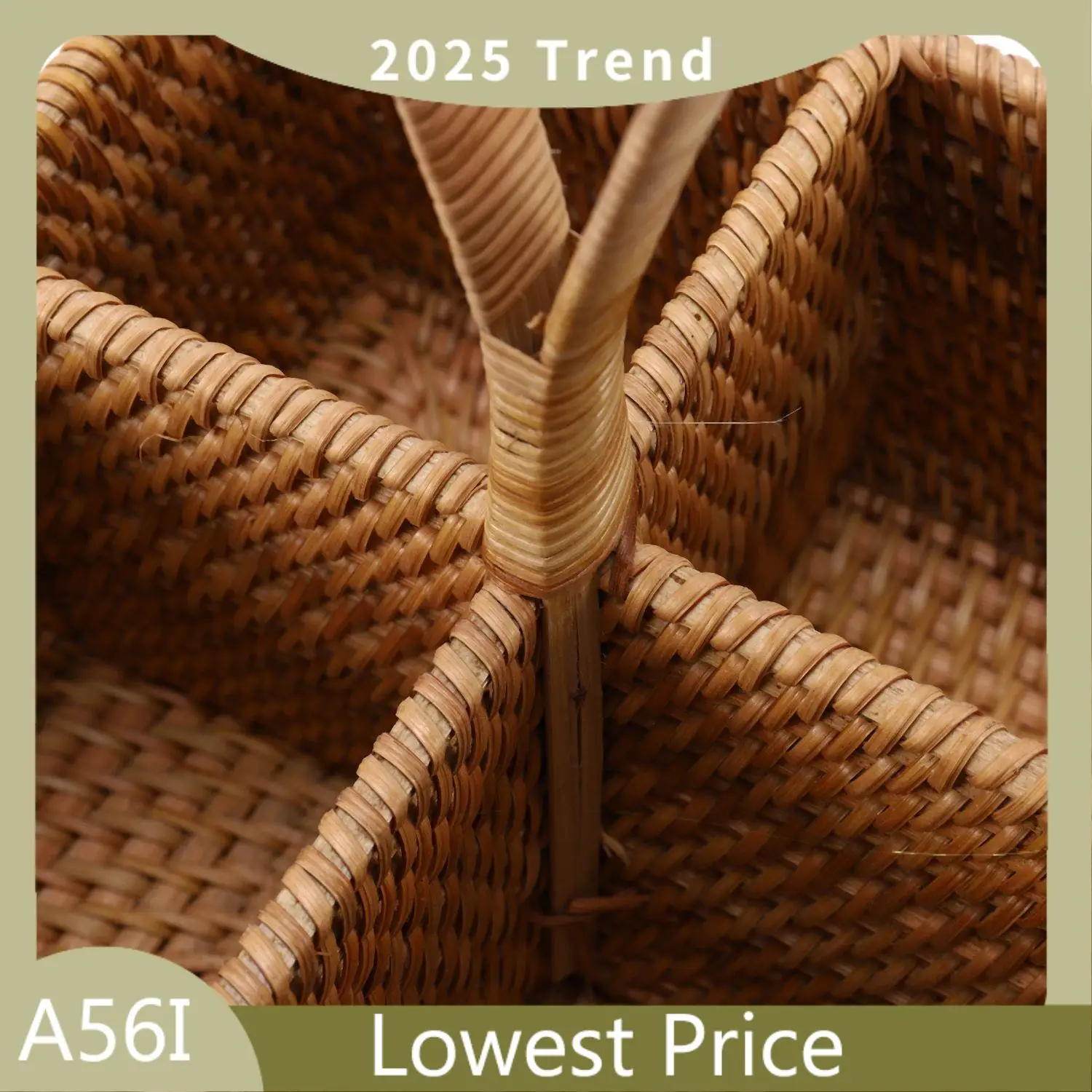 

ABDD Hand-Woven Wicker Straw Storage Basket Portable Four Compartment Classification Storage Fruit Basket Home Storage