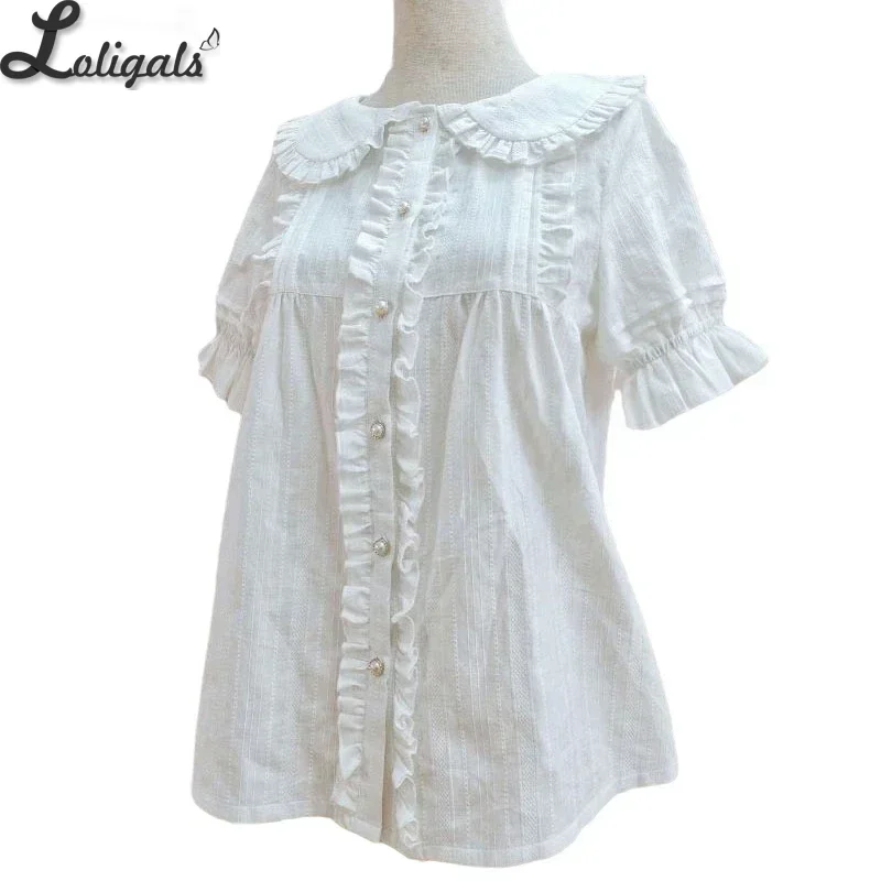 Sweet Short Sleeve Lolita Blouse Cotton Shirt for Women by Yiliya