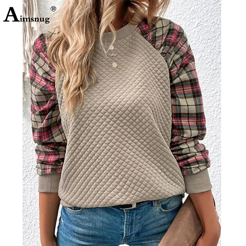 

Women Fashion Plaid Sweatshirts Female Casual Retro Top Pullovers 2023 New Autumn Winter Knitting Shirt Clothing Plus Size S-3XL