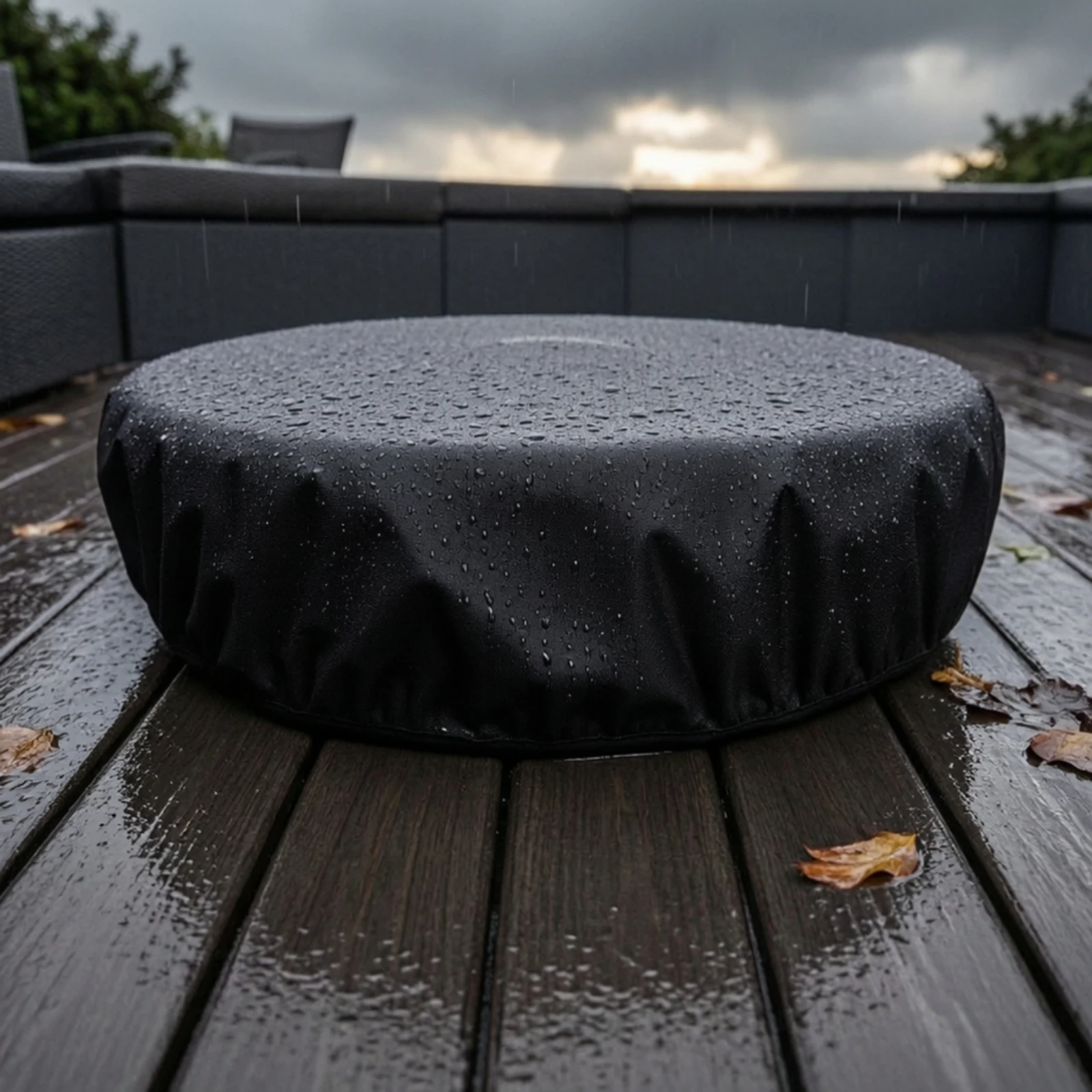 Round Fire Bowl Cover Windproof Fire Bowl Cover with Drawstring Weather Resistant Sturdy for Homeowners, Patio, Backyard view 4