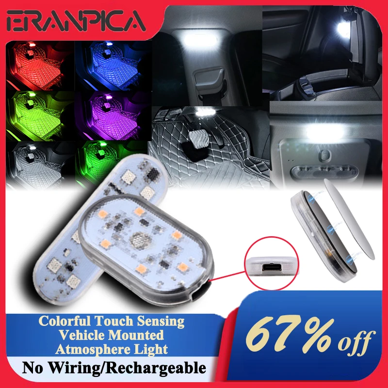 

LED Touch Sensor Ambient Lights Mini Wireless Car Interior Atmosphere Lighting Auto Roof Ceiling Reading Lamp USB Rechargeable