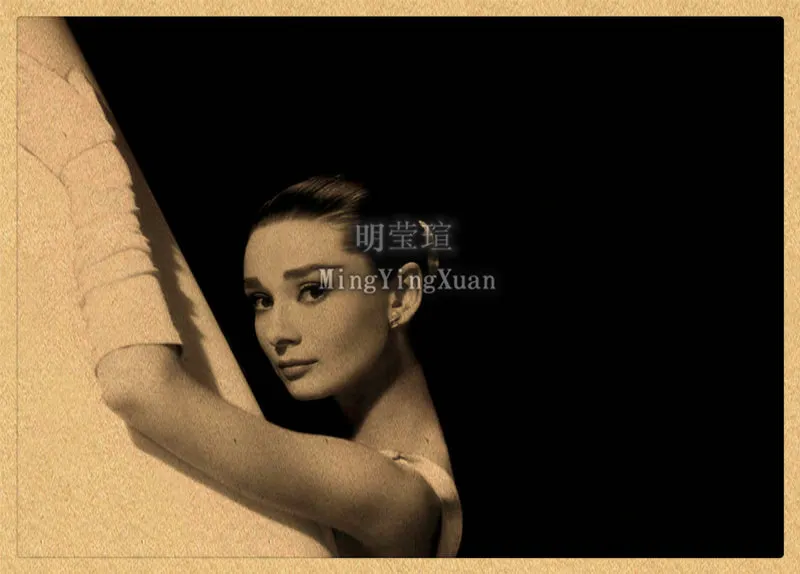 British Classic Movie Star Audrey Hepburn Poster Kraft Paper Vintage Poster for Bedroom Home Wall Stickers Wall Decorative gift