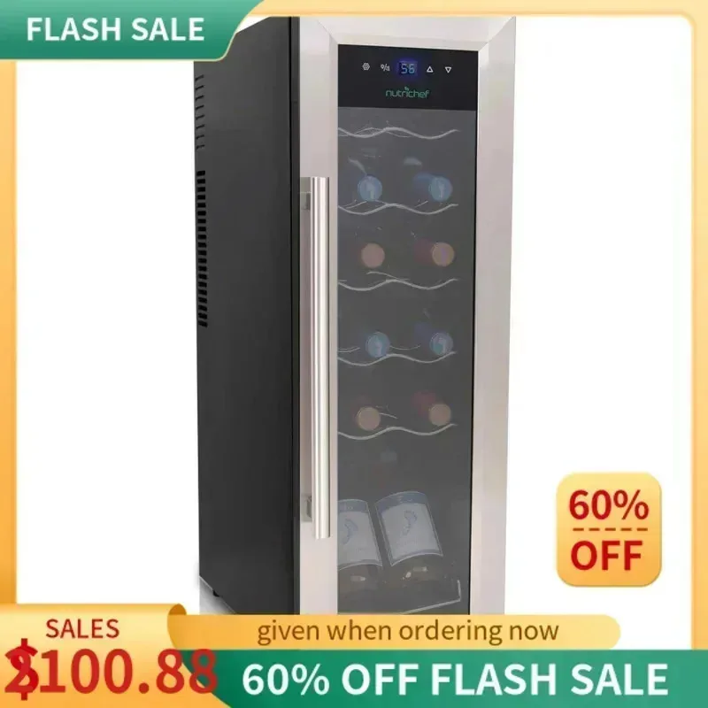 PMD4-NutriChef PKCWC12 مبرد ثلاجة كونترتوب، ثلاجة نبيذ صغيرة مدمجة قائمة بذاتها، تحكم رقمي، 12 زجاجة،