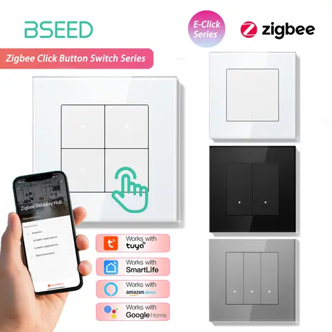 BSEED 1/2/3/4Gang 2Way Zigbee 조명 스위치 스마트 클릭 버튼 스위치 유리 패널 Tuya 스마트 라이프 Alexa 음성 제어 3 색