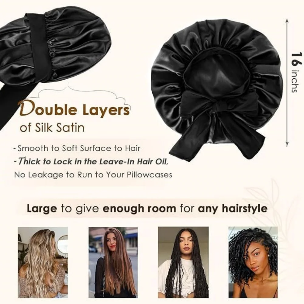 Oversized Satin Hat Sleeping Night Hat Cap Double Layered Hair Caps Curly Hair Nightcap Silk Bonnet Satin Bonnet Hair Bonnet