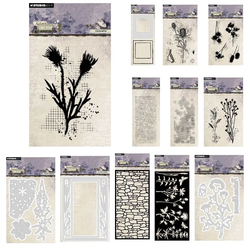 Branches Floral Thistle Stones Botanicals Silhouette Flowers Metal Cutting Dies Silicone Stamps Scrapbooking Stencil Photo Album