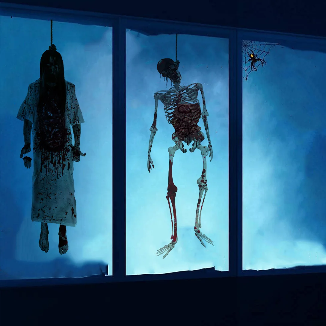 Horrible Halloween Skeleton Window Sticker Halloween Decorations Spooky Female Ghost Wall Glass Decal for haunted house props