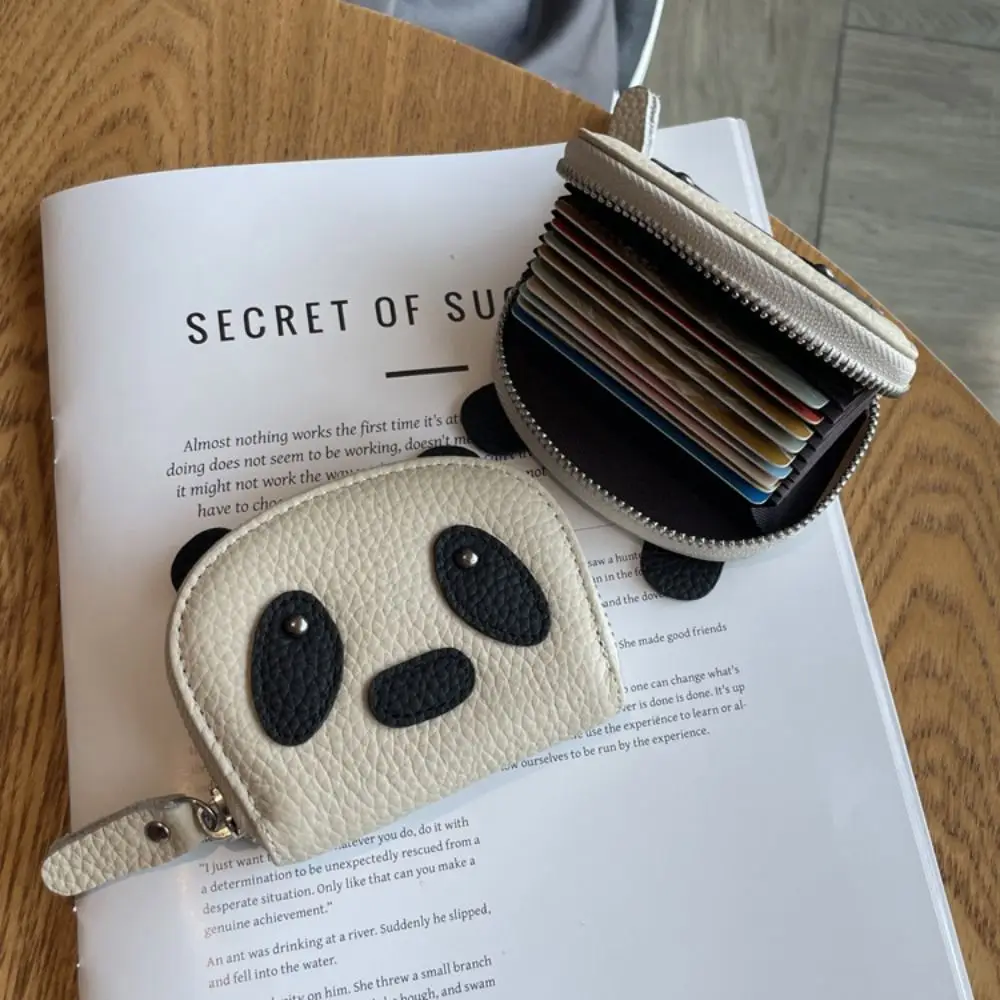 

Change Bag Zipper PU Leather Coin Purse Card Bag Korean Style Panda Wallet with Keychain Clutch Bag Cute Card Holder Female