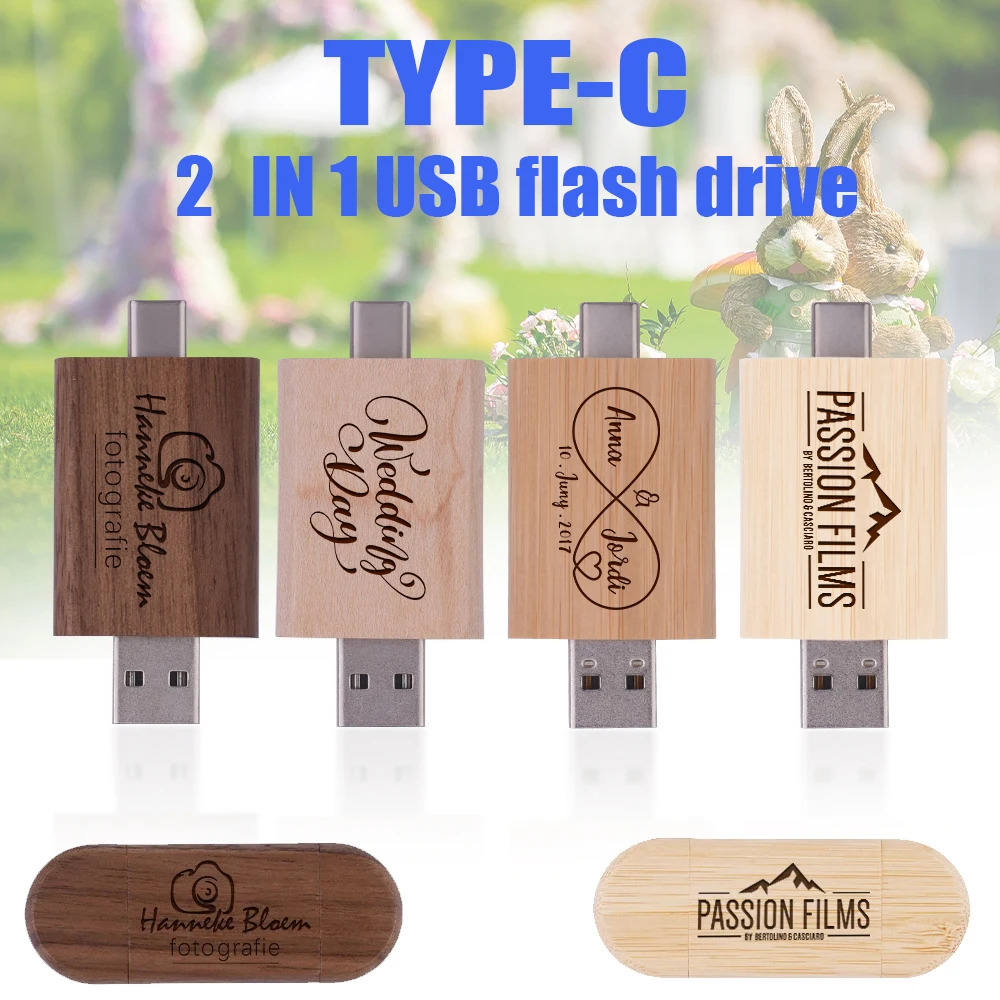 

Деревянный высокоскоростной USB-накопитель TYPE-C 2 в 1, 64 ГБ, флэш-накопитель USB 2,0, 64 ГБ, бесплатная карта с логотипом, свадебный подарок