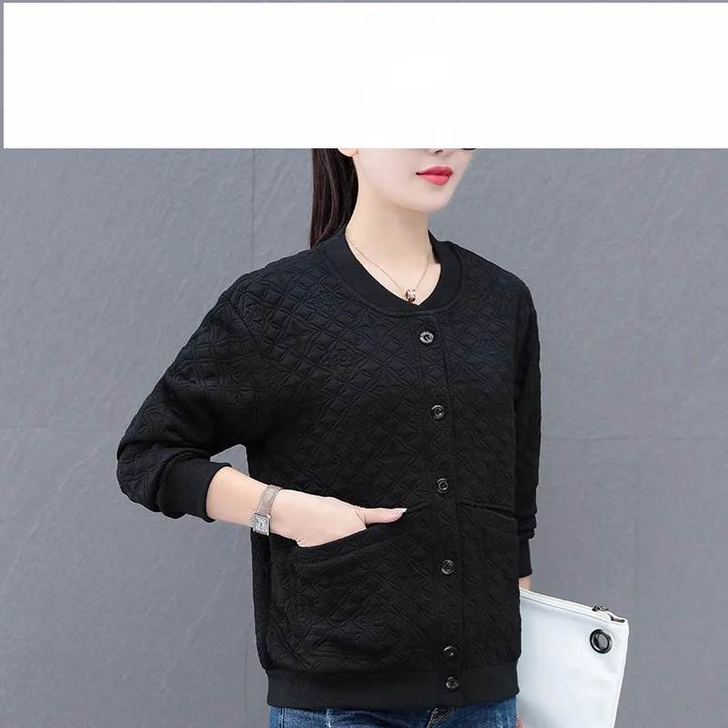 Spring Autumn Women's Solid Pockets Button Screw Thread Long Sleeve Paisley Cardigan Hoodies Coats Office Lady Fashion Tops