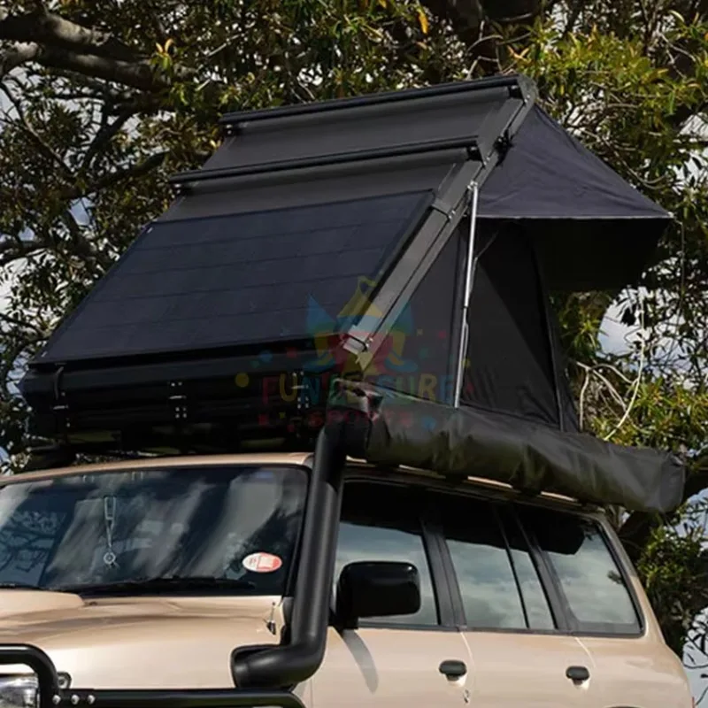 3 4 Person Triangle Hard Shell Rooftop Tent Outdoor Hardshell Car Camping Tent Aluminum Hardshell Roof Top Tent With Solar Panel