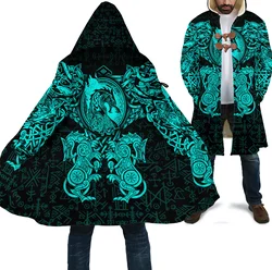 Thick Warm Hooded Cloak for Men Viking Dragon And Wolf Tattoo Overcoat Coat 3D Print  Windproof Fleece Cape Robe Hooded Blanket1