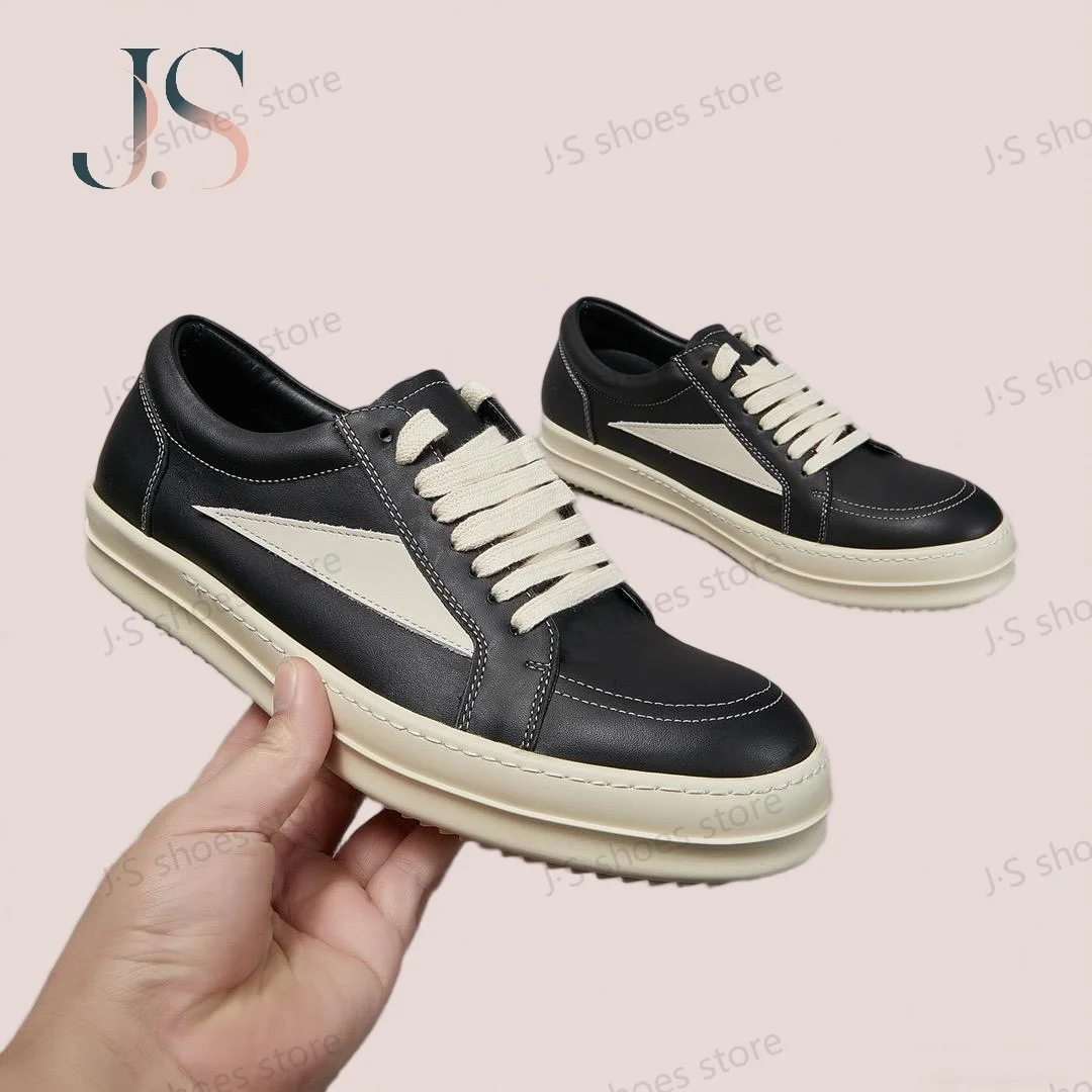 

R-o Genious Black White Leather Low Top Shoe High Quality Men Casual Shoes Lace Up Women Sneaker Classic Design Retro Sneakers