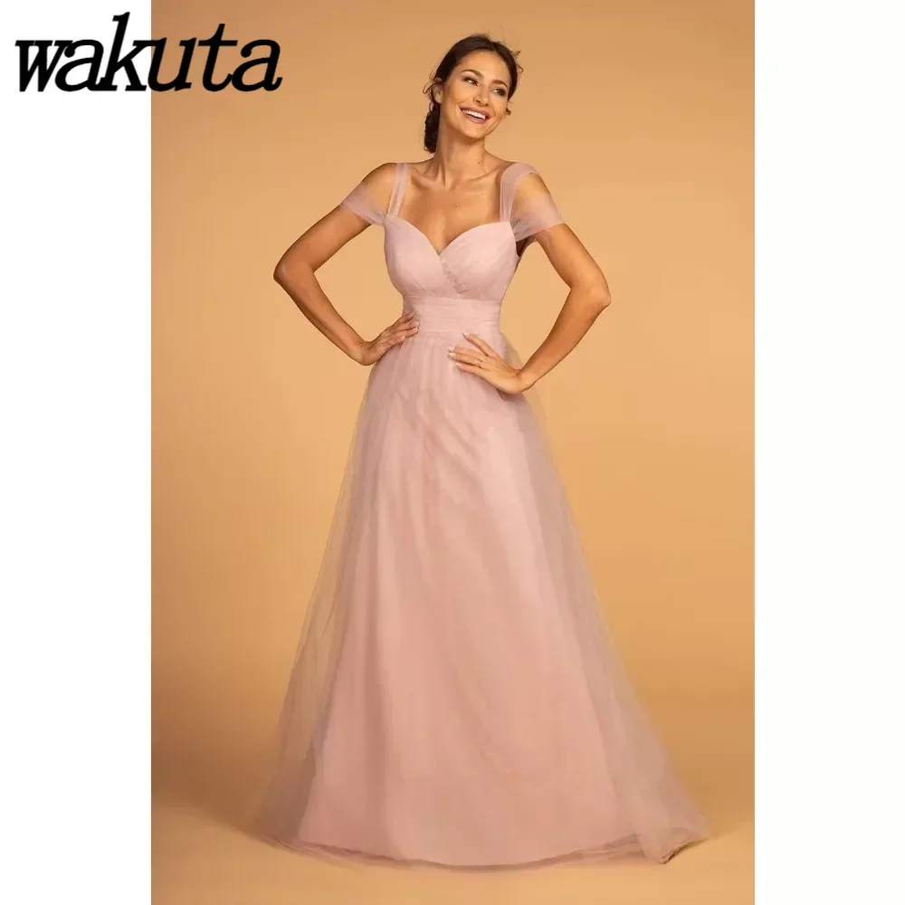 

Wakuta Women's Off The Shoulder Bridesmaid Dresses Tulle A Line Long Prom Formal Evening Gowns vestidos elegantes