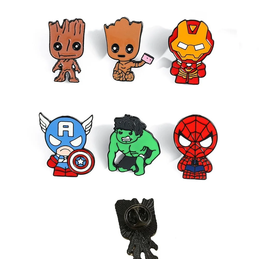 

1-6pcs Baby Groot Guardians Superheroes Iron man Enamel Pin Brooches For Lapel Pins Badge decor Backpack Clothes Fashion Gifts