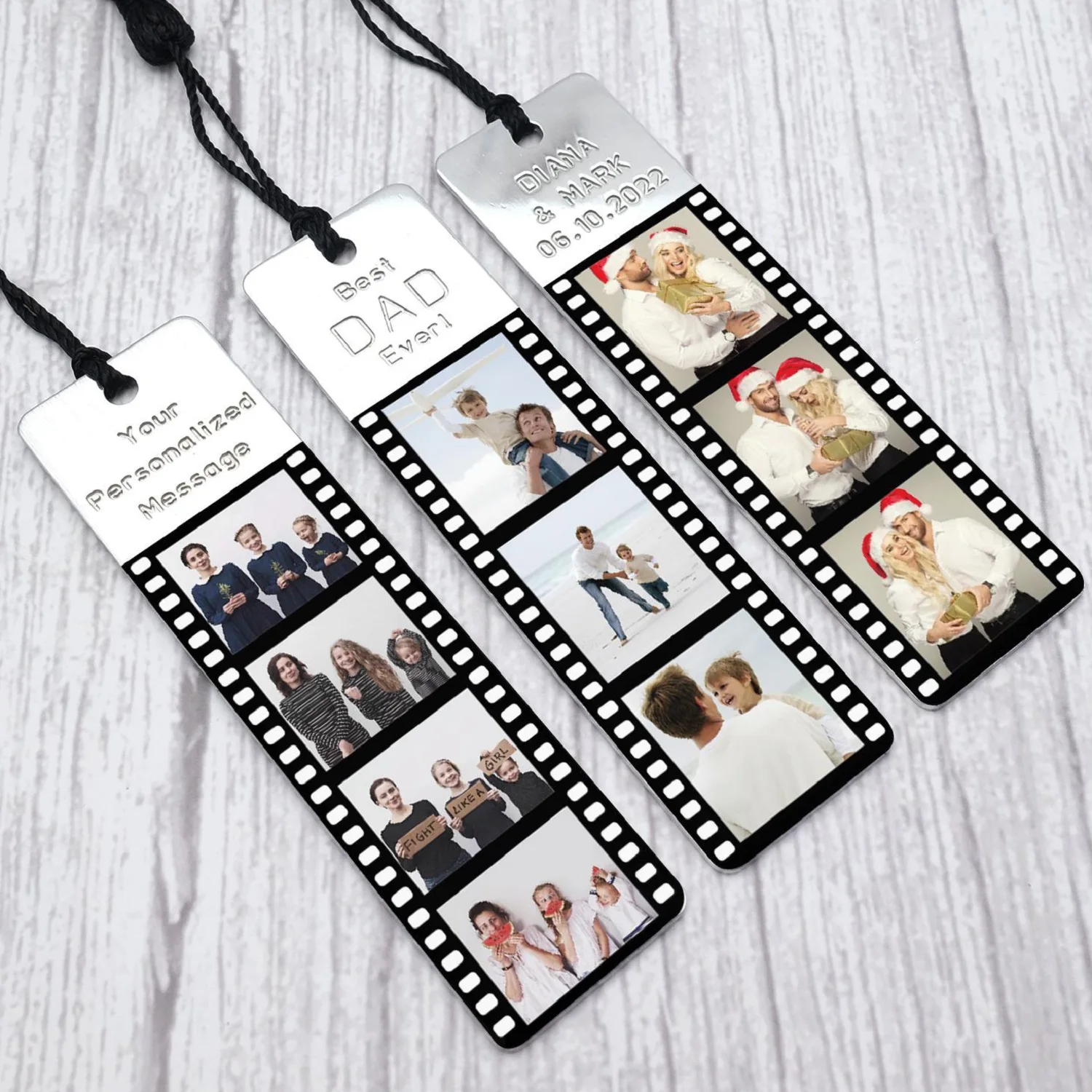 

Personalized Bookmark Custom Photo Bookmark Tassel Metal Engraved Message Film Roll Bookmarks Book Lover Gift Gifts for Dad