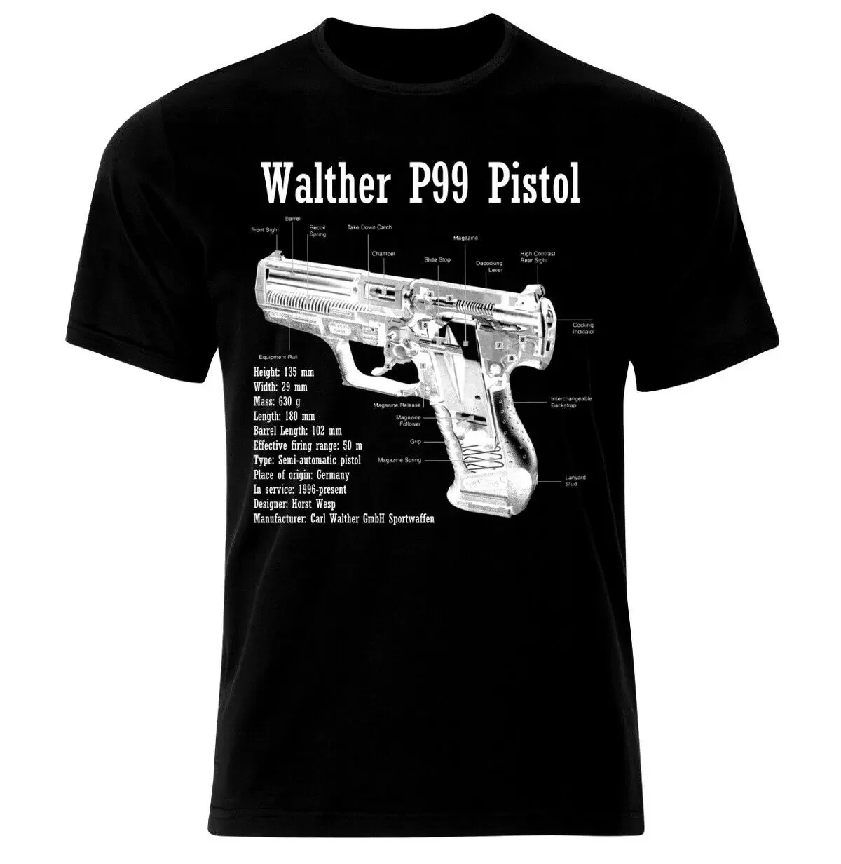 Walther P99 Pistol Blueprint Patent Handgun T-Shirt 100% Cotton O-Neck Short Sleeve Summer Casual Mens T-shirt Size S-3XL