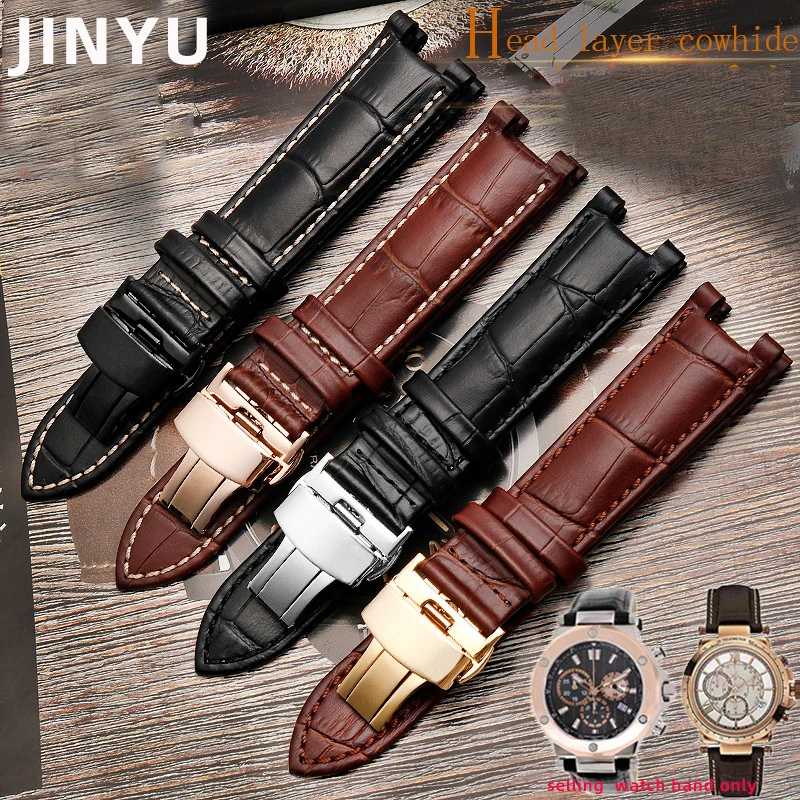 Genuine Leather Watchband for GC 22*13mm 20*11mm Notched Strap Withstainless Steel Butterfly Buckle Men and women watch beltup