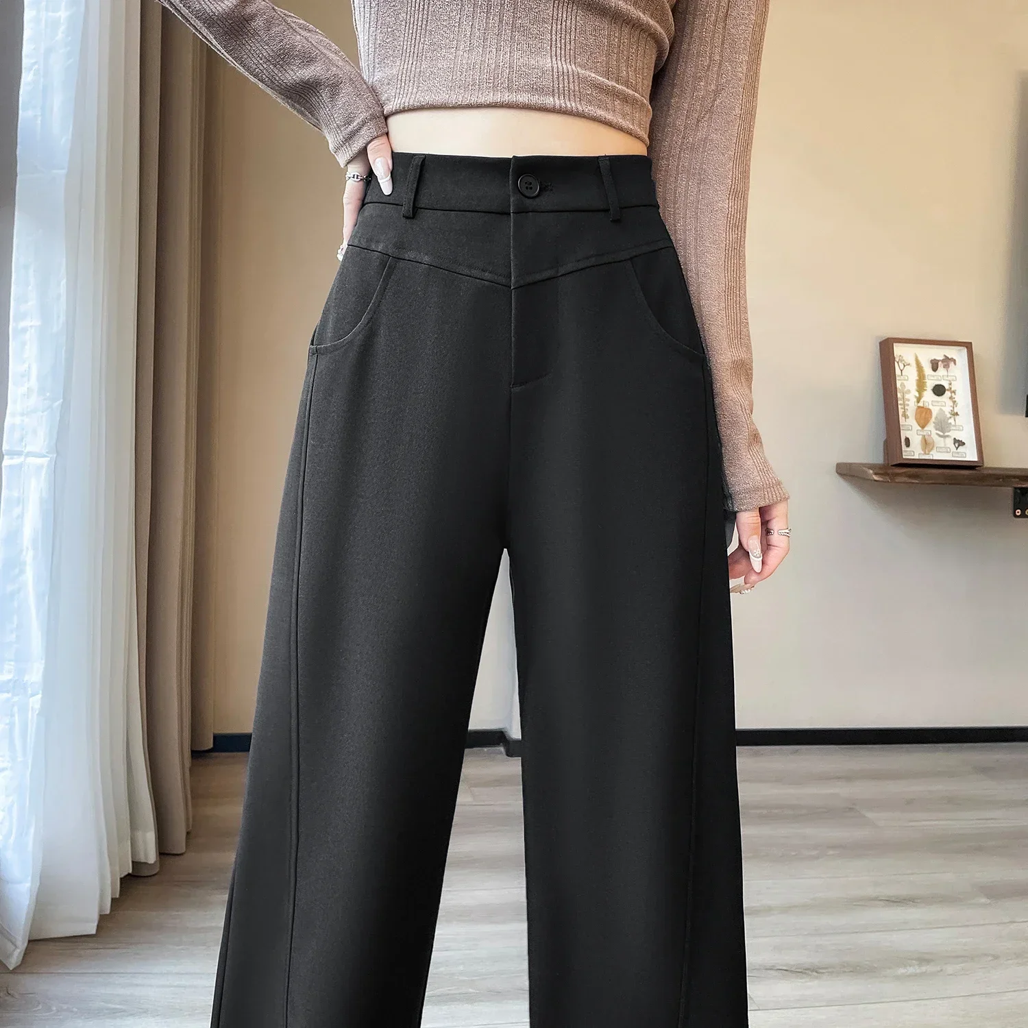 Spring Summer Vintage Women's Wide Leg Pants 2025 New High Waist Solid Casual Loose Straight Full Length Trousers for Womens