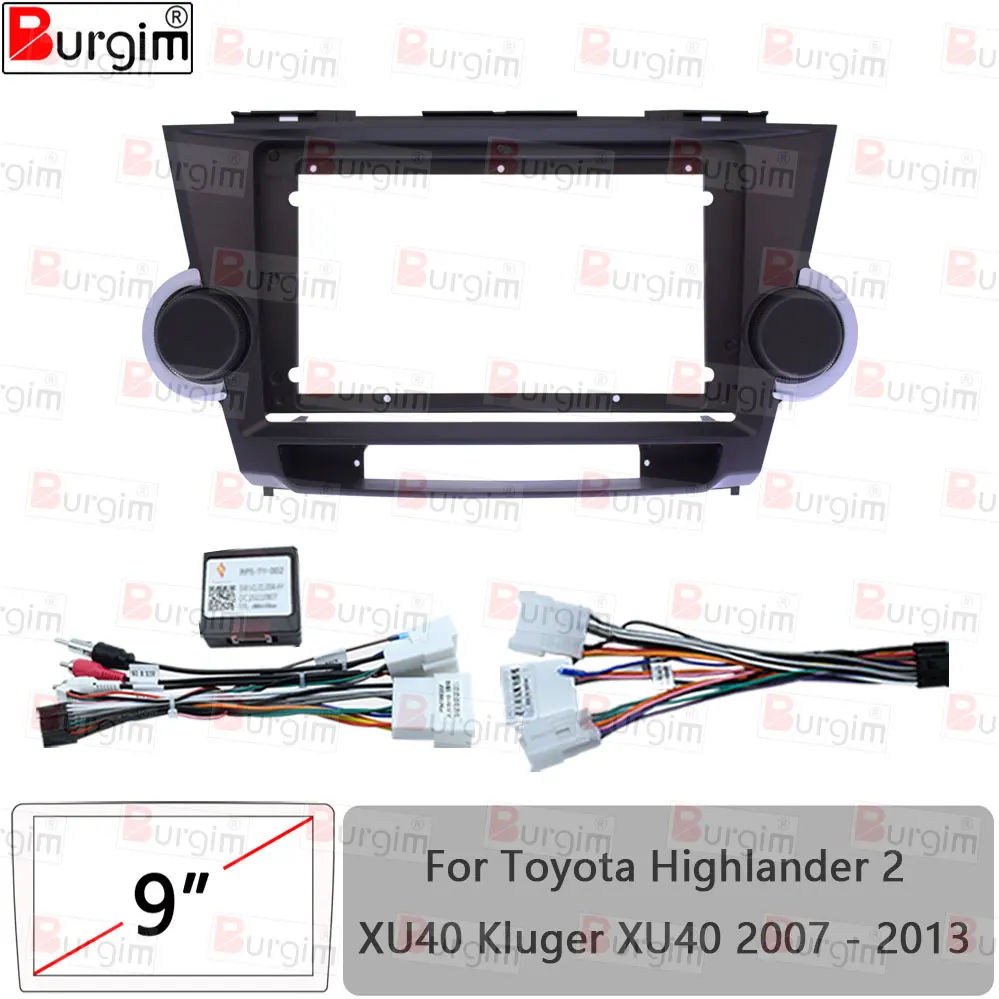 Car Radio Fascias Frame For Toyota Highlander 2 XU40 Kluger 2007-2013 9 inch 2DIN Stereo Panel Harness Wire Power Cable Canbus