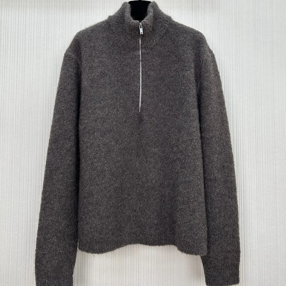 Loose Half-zip Sweater Stand-up Collar and Fashionable High-end Cashmere Blended Alpaca Pullovers for Women