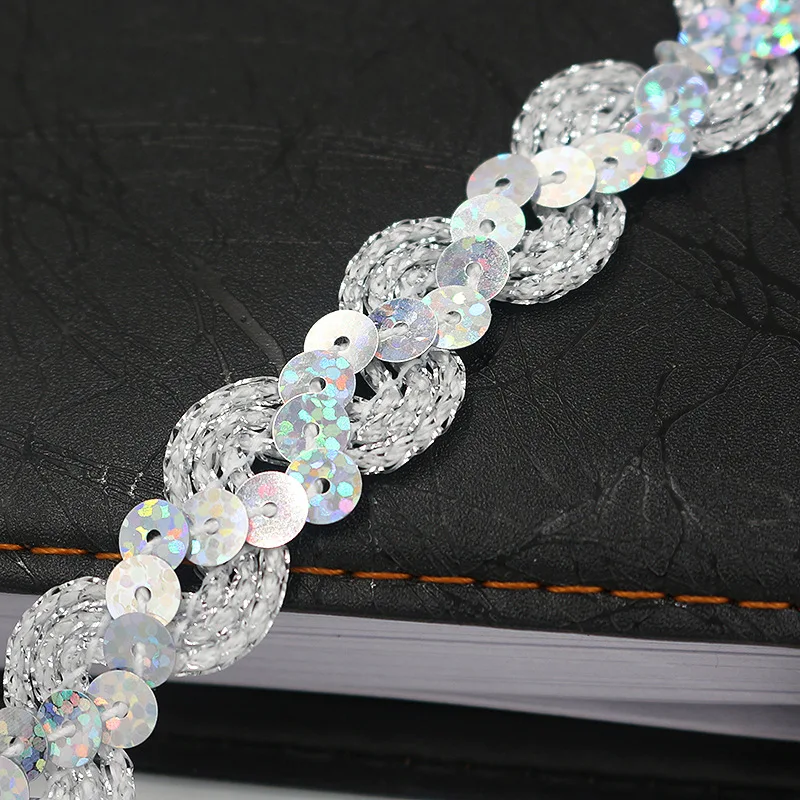 5 m Sequin Lace Curva Tessuto di Pizzo Trim Cucito FAI Da TE Accessori Del Mestiere di Abbigliamento Perline Shiny Paillettes Nastri Decorazione di