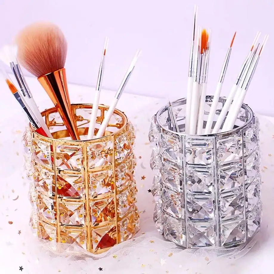 1Pc Plastic Style Crystal Makeup Brush Storage Bucket Makeup Tool Storage Container Jewelry Storages Box Nail Tool Storages Rack