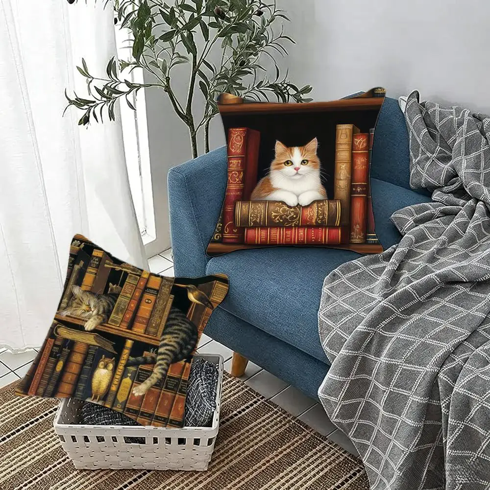 Whimsical Sweet B-Book Cat Cushion Cover Fluffy velvet Nordic style plush Living room sofa decorative