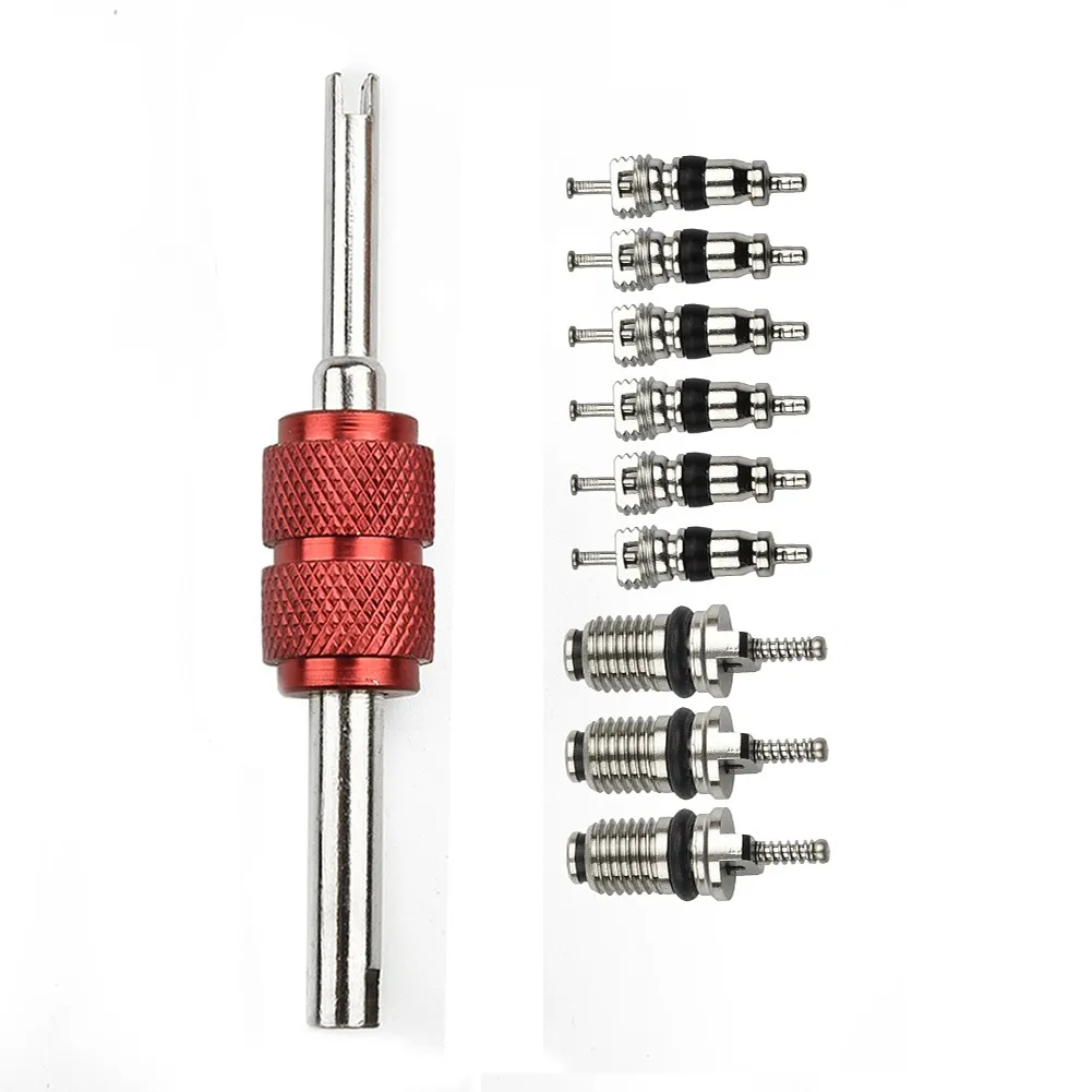 10Pcs Valve Core A/C Zinc Alloy Valve Stem Core Auto Truck Air Conditioning Tire Repair Valve Stem Core Replacement Tools