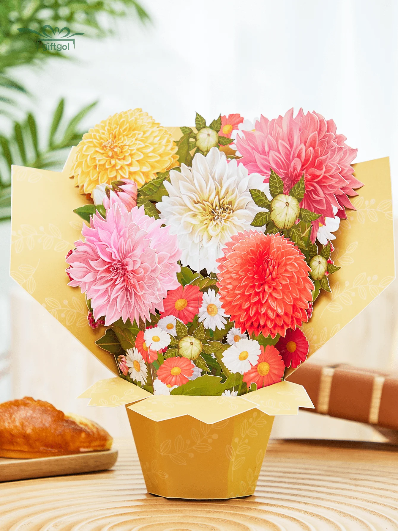 Mehrfarbige Dahlia Boulez 3D-Grußkarte, geeignet für Geburtstage, Jubiläen und andere Anlässe
