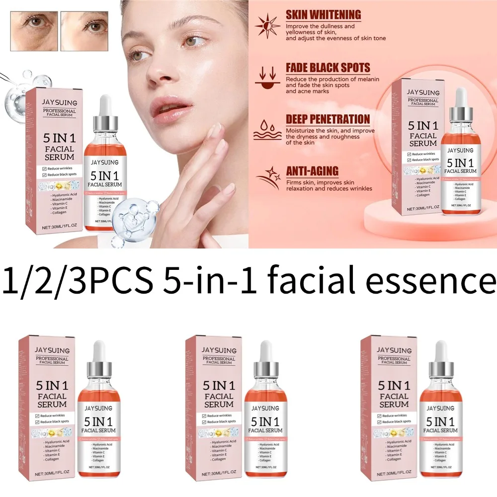 Sérum Facial 5 em 1 para Redução de Linhas Finas, Hidratante e Iluminador com Vitamina C e Ácido Hialurônico, 1/2/3PCS Óleo para Cuidados com a Pele