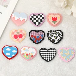 10 Pcs 38*33mm Charms cuore acrilico ciondolo farfalla ciliegia fiore carino per orecchini portachiavi collana fai da te