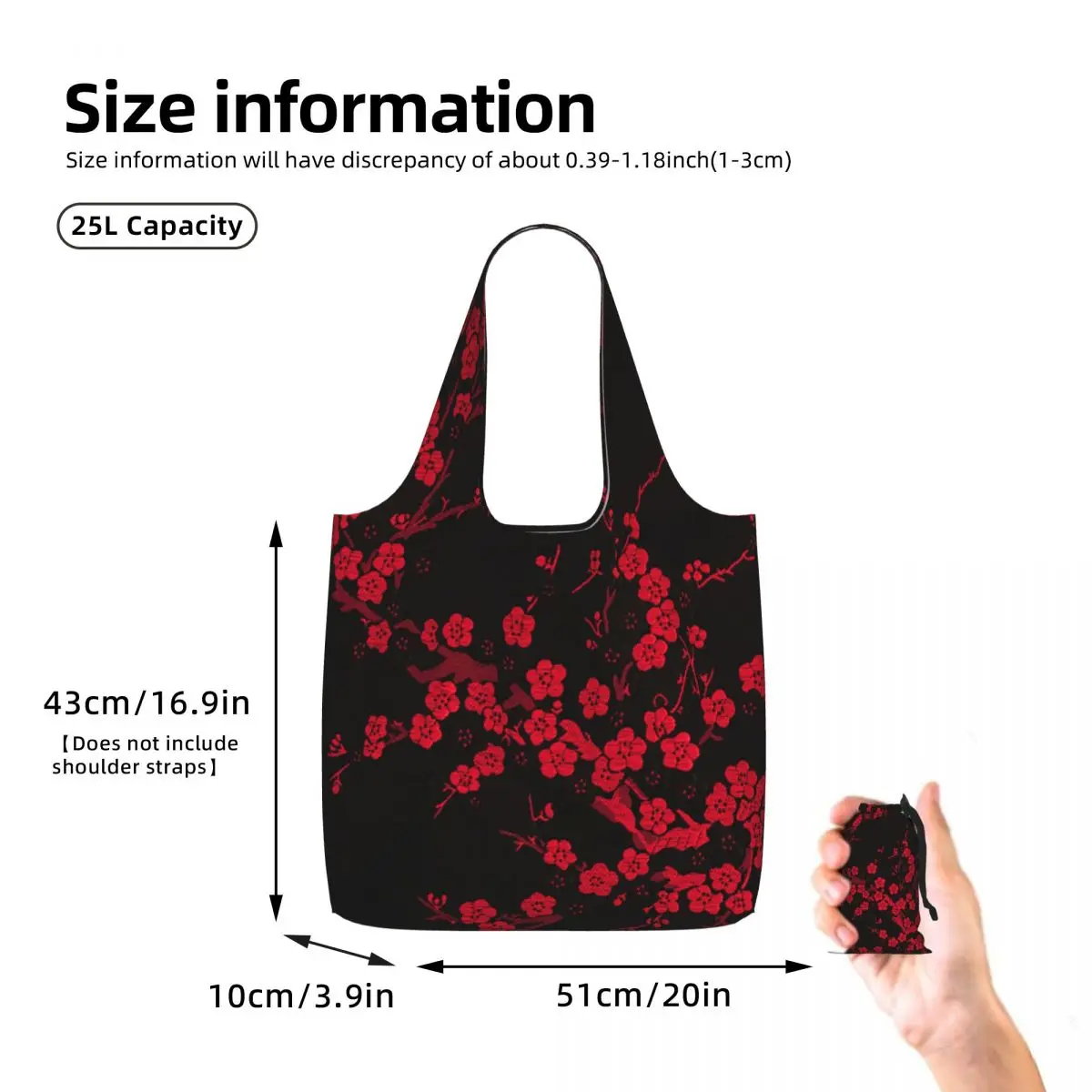 Japanese Sakura Cherry Blossoms Shopping Tote Bag Canvas Large Capacity Shoulder Bags Shopper Grocery Handbag for Women