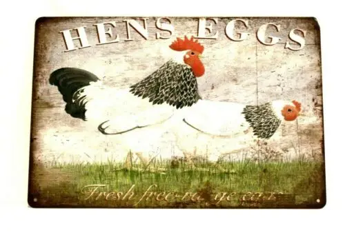 Hens Farm Fresh Eggs Tin Poster Sign Rustic Kitchen Home Market Shop yy