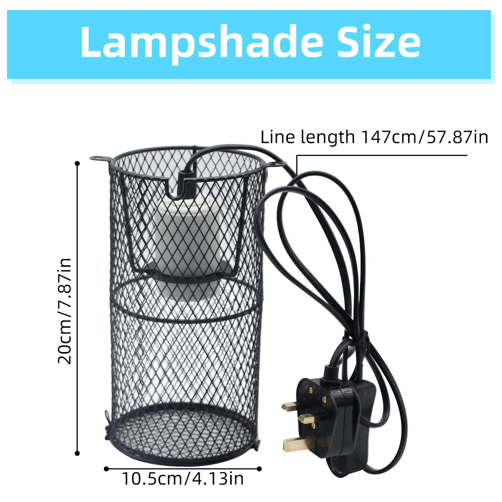 1PC Reptile Heat Lamp Guard Mesh Cage Reptile Protection Lampshades for Pet  Lizard Snake Chick, Bulb Not Included,UK/EU Plug
