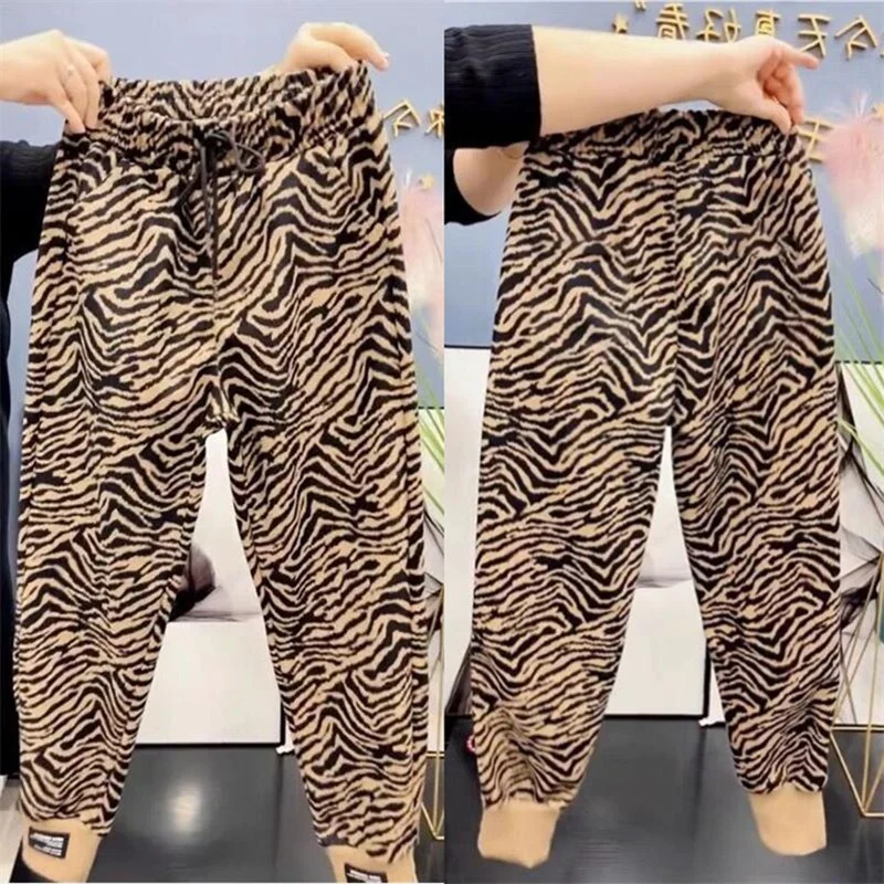 Autumn Winter Zebra leopard print Harem Pants Women 2024 New Elastic High Waist Loose Casual Washed Sportspantss Female Trousers