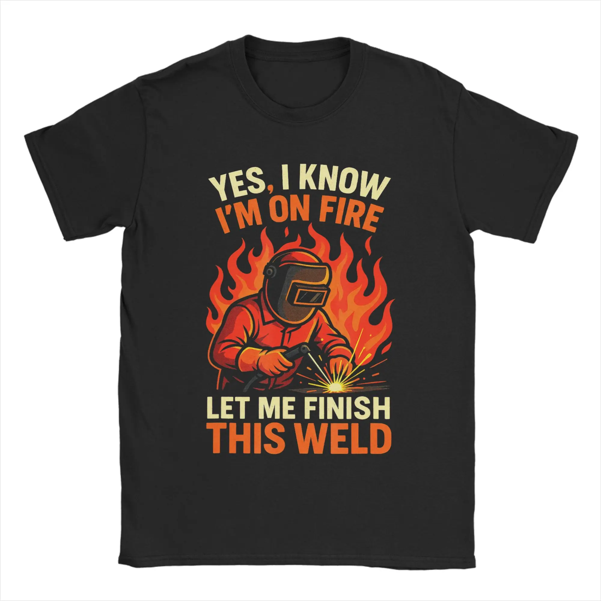Men Welding is Like Sewing with Fire T Shirts  Cotton Tops Funny Short Sleeve Round Neck Tees Printing T-Shirt