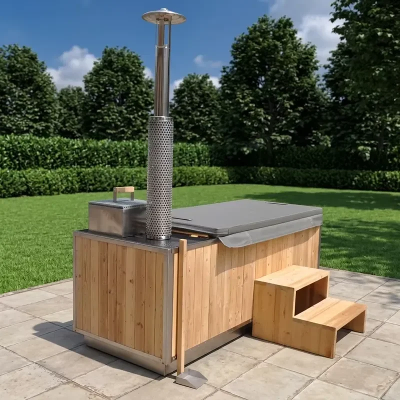 Modern Outdoor Wood-Burning Spa Hot Tub for 1-2 People Stainless Steel for Relaxation Leisure Villa Backyard Garden Use Hot