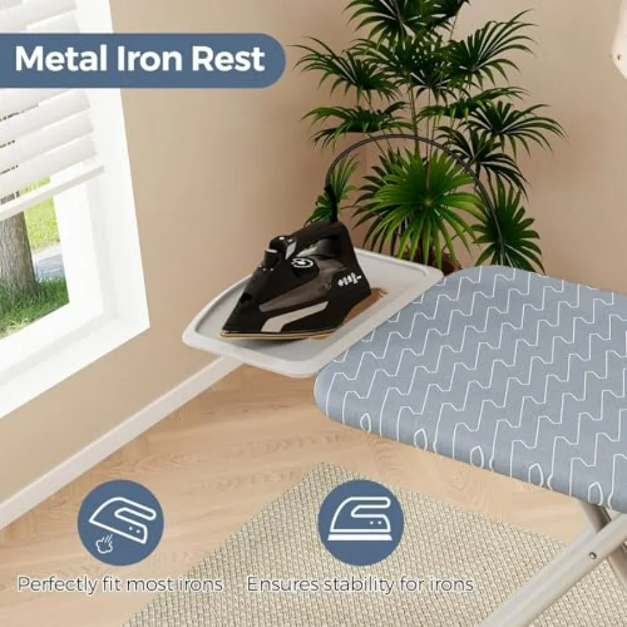 لوح كي عالي التحمل قابل للطي مع 4 طبقات غطاء مقاوم للحرارة ووسادة 56 بوصة × 16.5 بوصة إطار من الفولاذ الكربوني 7 ارتفاع قابل للتعديل