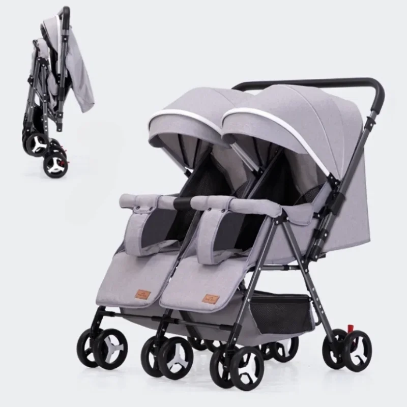 

Double Stroller Sit & Lying Side By Side Lightweight Foldable Twin Umbrella Stroller with Universal Front Wheel Two-way Stroller