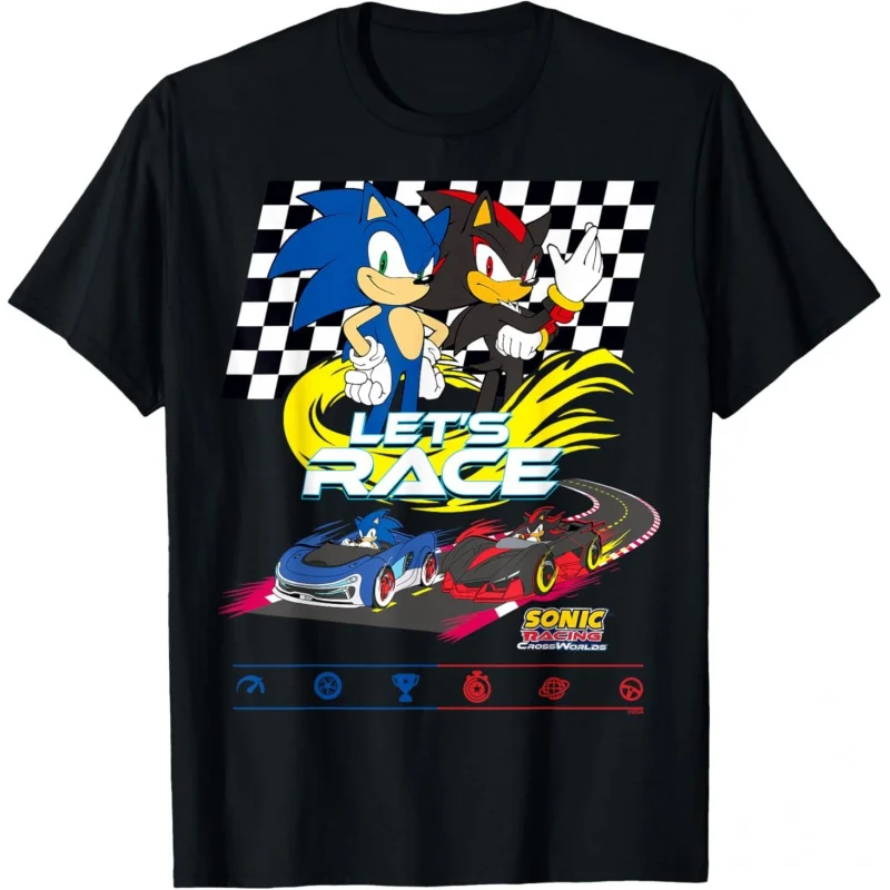 

Sonic Racing CrossWorlds Shadow the Hedgehog Gift T shirt for man Large size Tops Anime Graphic Print Y2k Clothes Cartoon Tee