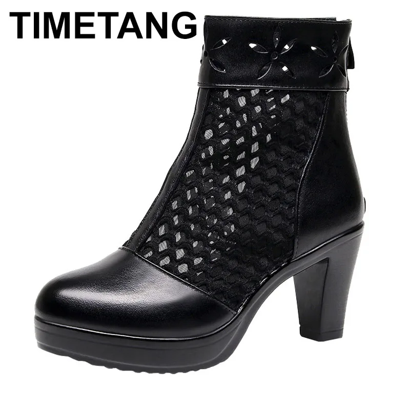 

Top Cowhide Mesh Summer Cool Boots Fashionable Sandals High Heels Bow Tassels Banquet Shoes Women Trendy